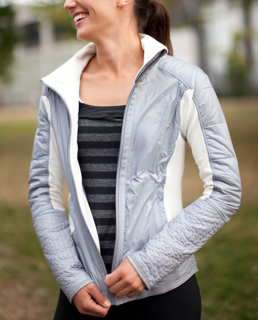 Lululemon Run: Bundle Up Jacket in a silver-slate gray and polar-cream fleece